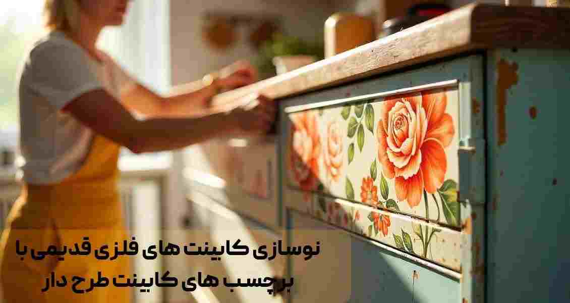 نوسازی کابینت‌ های فلزی قدیمی با برچسب‌ های کابینت طرح‌ دار
